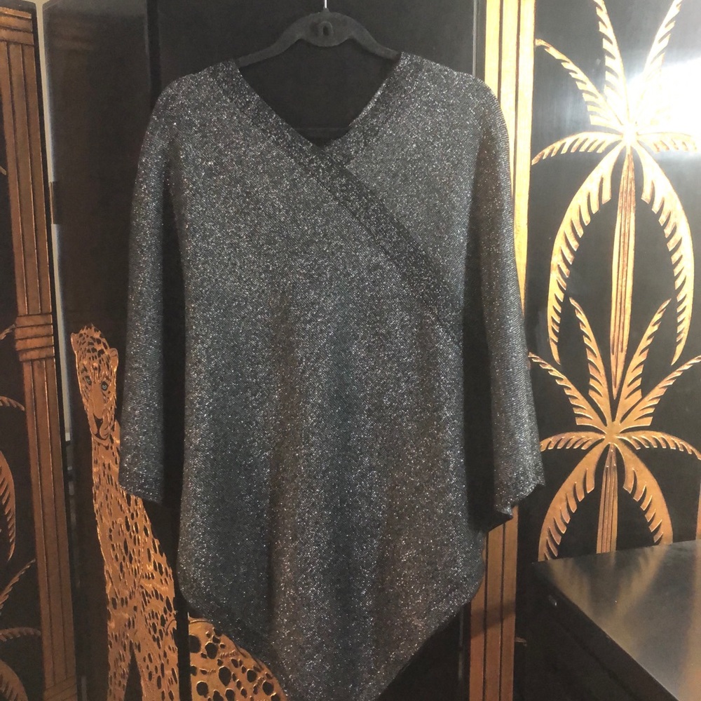 Black and Silver Glitter Poncho- Size M/L